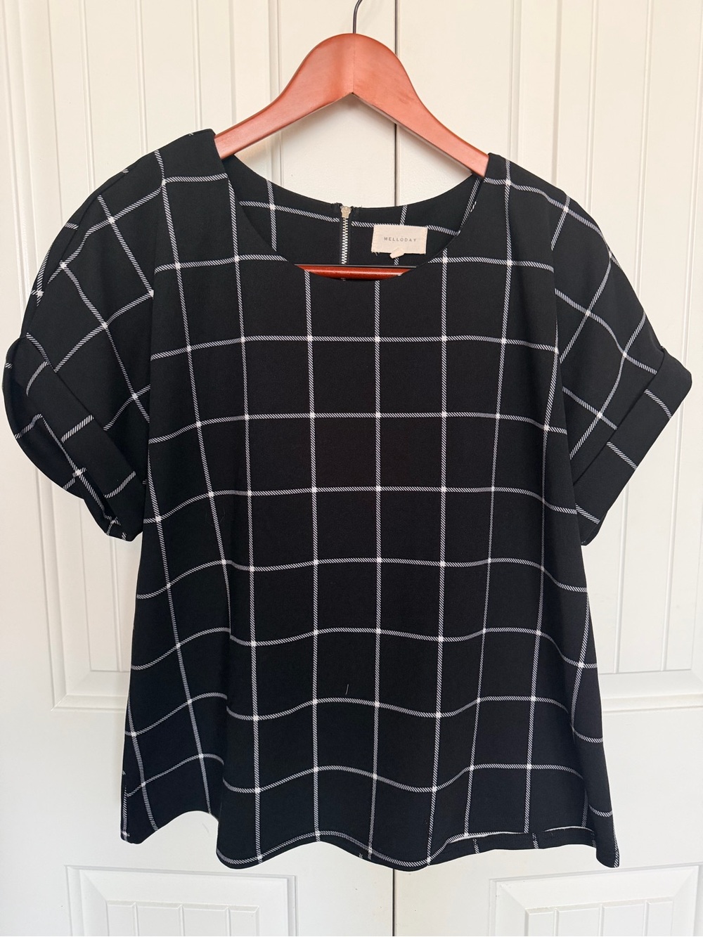MELLODAY Black Windowpane Check Blouse